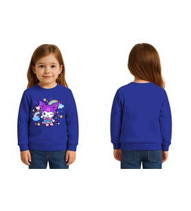Unisex Kuromi Baskılı Çocuk Swaetshirt 3 İplik Şardonlu (SAKS MAVI)