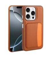 iPhone 15 Kılıf Kartlıklı X-Kart Deri Görünümlü High Quality Silikon Kapak (Kahverengi)