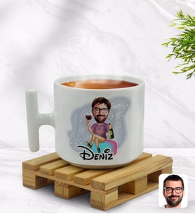 BK Gift Kişiye Özel Erkek Karikatürlü T Kulplu Beyaz Middle Kupa Bardak-2