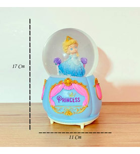 Prenses Model Büyük Boy Işıklı Müzikli Püskürtmeli Kar Küresi Mavi