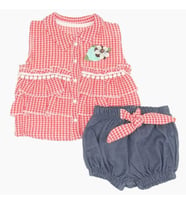 CİCCİM BABY 8269 Kız Bebek Gofre Gömlekli Somon Şort Takım  (Karışık)
