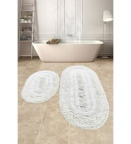 Doğal Pamuklu Spagetti Oval Krem 2'li Banyo Paspası Seti Halısı Yıkanabilir 
