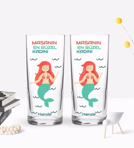 BK Gift Kişiye Özel Renkli Baskılı Masanın En Güzel Kadını Tasarımlı İkili Rakı Bardağı Seti-1 (Beyaz)