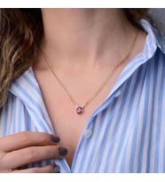 Granada Altın Kolye 14 Ayar Ruby Taşlı Gurmet Zincir 50 Cm