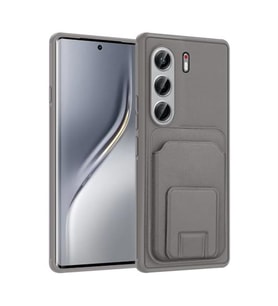 Coverzone Tecno Camon 40 Pro ile Uyumlu K?l?f Z-Bikart Kart B�lmeli Standl? Kilif, Deri Dokulu Y�zey, Darbe Emici Kenar Koruma, Arka Kapak Tasar?m? Tecno Camon 40 Pro kilif Gri