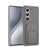 Coverzone Tecno Camon 40 Pro ile Uyumlu K?l?f Z-Bikart Kart B�lmeli Standl? Kilif, Deri Dokulu Y�zey, Darbe Emici Kenar Koruma, Arka Kapak Tasar?m? Tecno Camon 40 Pro kilif Gri