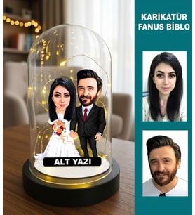 ​​​​​​​Kişiye Özel Işıklı Karikatür Fanus Biblo - Sevgiliye, Yıl Dönümü ve Düğün Hediyesi