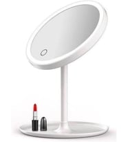 LED Işıklı Makyaj Aynası, Dokunmatik Kontrol, Beyaz, Masa Üstü, 30cm Yükseklik, 17.5cm Çap, Ayarlanabilir Açı