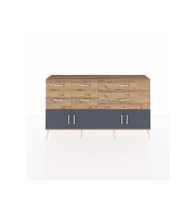 Arges Konsol Tek Raflı 6 Çekmeceli 4 Kapaklı 176x30x99 Çam-Antrasit/Çam