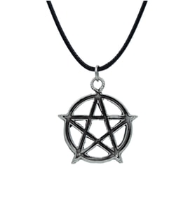 Pentagram Yıldızı Deri ip Kolye - Gümüş Kaplama - Kadın Erkek Kolye - No:836