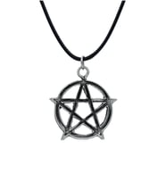 Pentagram Yıldızı Deri ip Kolye - Gümüş Kaplama - Kadın Erkek Kolye - No:836