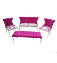 Berjer 12525 ÇAY SET Kayın ASLAN Ayak Model Parlak Beyaz Kapitone Babayface Kumaş (Pembe)