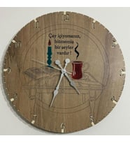 Ahşap Desen Duvar Saati - Çay İçiyorsanız - Epoksi Reçine Kaplamalı - 40 cm (Çok Renkli)