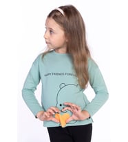 Toontoy Kız Çocuk Baskılı Tişört (Yeşil)