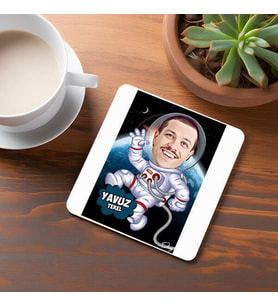 Kişiye Özel Erkek Astronot Karikatürlü Bardak Altlığı