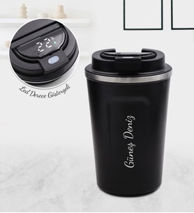 Kişiye Özel Siyah Dereceli 350 ML Çelik Termos