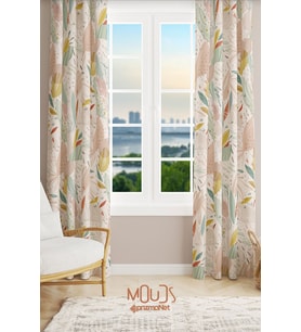 Xero Floral 2 Desenli Süet Oturma Odası Salon Fon Perde Baskılı Ekstrafor Büzgü 2 Kanat PRD-1080