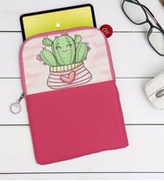 BK Gift Kaktüs Tasarımlı Taşınabilir Koruyucu Tablet Kılıfı & Organizer Çanta - Pembe-1