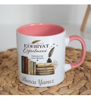 Kişiye Özel İsimli Edebiyat Öğretmeni Kupa Bardak Çift Yön Kupa Baskı Edebiyat Öğretmenine Hediye