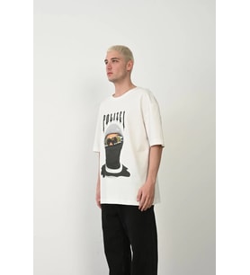 Erkek Baskılı T-Shirt Kısa Kol Bisiklet Yaka Rahat Kalıp Tişört - Beyaz