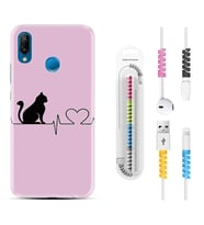 Huawei P20 Lite Mate 10 20 Lite Pro P40 Lite KılıfKablo Koruma Spiral Silikon Pink Cat Heart 1303