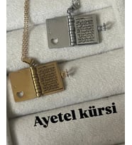 Çelik ayetel kürsi , Kenz-ül Arş Duası , nazar dua , deprem duası içeren kitap kolye (Sarı Altın)