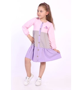 Toontoy Kız Çocuk Göğsü Pretty Nakışlı Elbise (Açık Pembe)