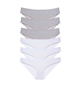 6 adet Süper Eko Set Likralı Kadın Slip Külot Gri Beyaz