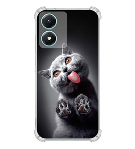 PrintiFy Vivo Y16 Uyumlu Kedi 2 Baskılı Şeffaf Köşe Korumalı Antişok Kılıf