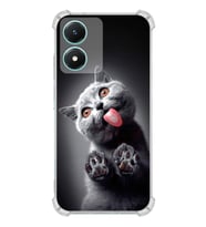 PrintiFy Vivo Y16 Uyumlu Kedi 2 Baskılı Şeffaf Köşe Korumalı Antişok Kılıf