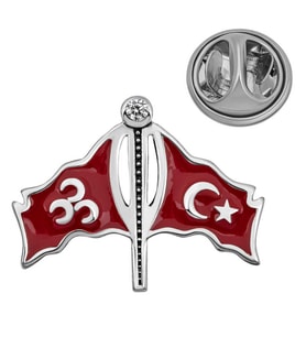 925 Ayar Gümüş Üç Hilal ve Türk Bayrağı Rozeti