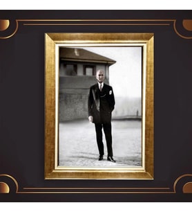 Özel Seri Paspartulu Çerçeveli Atatürk Tablo l85 (Gold)