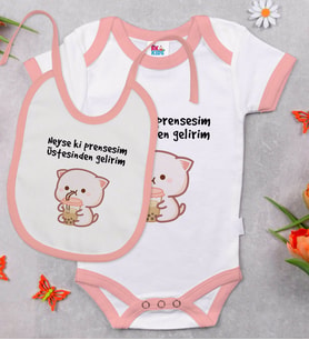 BK Kids Prensesim Üstesinden Gelirim Tasarımlı Pembe Bebek Body Zıbın ve Mama Önlüğü Hediye Seti-1