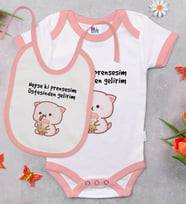 BK Kids Prensesim Üstesinden Gelirim Tasarımlı Pembe Bebek Body Zıbın ve Mama Önlüğü Hediye Seti-1