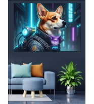 Fütüristik Köpek Astronot Çizimi Dekoratif Kanvas - Mdf Ahşap Tablo