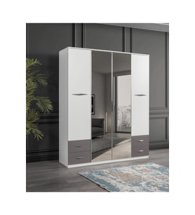 Bella 4 Kapılı Gardırop Aynalı Çekmeceli 170x55x210
