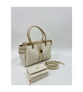 Kadın Lüks El & Omuz Çantası Gold Detaylı Özel Tasarım Çanta Ve Uyumlu Cüzdan 22x28 cm (STD)