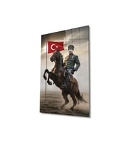 Atatürk Portre ve Türk Bayrağı Cam Tablo Modern Ev Ofis Salon Hediyelik Büyük Tablo Duvar Dekoru (Çok Renkli)
