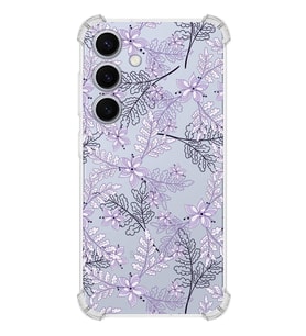 PrintiFy S24 Plus Uyumlu Köşe Korumalı Floral Lila Tasarımlı Şeffaf Silikon Kılıf