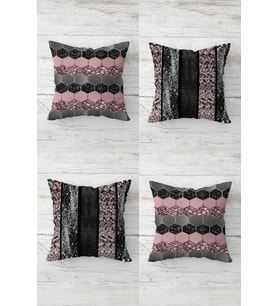 Balpeteği Payet Desenli Renkli Gizli Fermuarlı Kırlent Kılıfı Koltuk Yastık Kılıfı Takım(4adet) (Pembe)