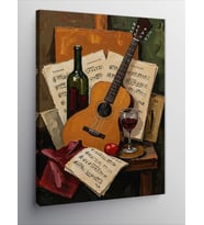Kanvas Tablo Şarap, Gitar Ve Nota Tasarımı