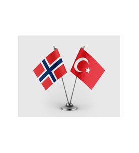 Norveç ve Türkiye Bayrağı İkili Saten Masa Bayrağı Takımı
