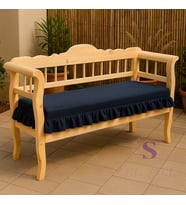 EL YAPIMI BULDAN YIKANMIS KETEN 4 TARAFI FIRFIRLI LACİVERT KETEN BANK MİNDERİ 110x50x5cm