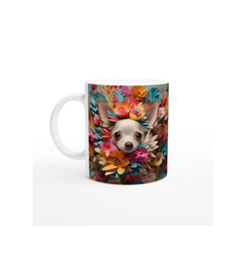 Çiçek Taçlı Chihuahua Temalı Baskılı Kupa Bardak