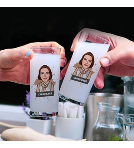 Güzel Kız Karikatürlü İkili Rakı Bardağı