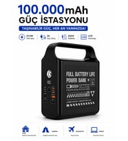 100000mAh Powerbank 22.5W Hızlı Şarj Dahili Kablolu LCD Ekranlı LED Fenerli 3A Taşınabilir Güç İstasyonu