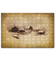 Cakapuzzle Sarı Zeminde Ahşap Çiftlik Evleri Görseli Puzzle Yapboz MDF (Ahşap) (120 Parça)