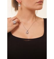 Damla Model Taşlı Telkari El İşçiliği Gümüş Üçlü Set (Pembe)