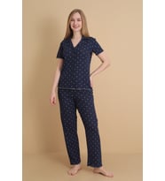 Mirano 1709 Çiçekli Pointel İnce Kumaş Düğmeli Kısa Kollu Kadın Pijama Takımı