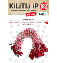 Kilitli İp Renkli Asmalı Etiket Bağlama İpi Lock String Tag Rope 100 Adet Kırmızı Beyaz-T370 (Renksiz)